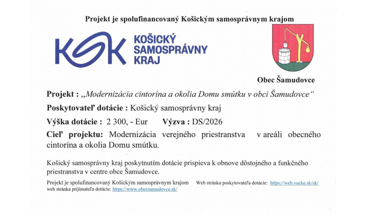 Modernizácia cintorína a okolia Domu smútku v obci Šamudovce